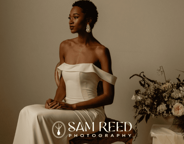 Photography Listing Category Sam Reed Photo Editiorial photograph of a beautiful bride beside a table of flowers